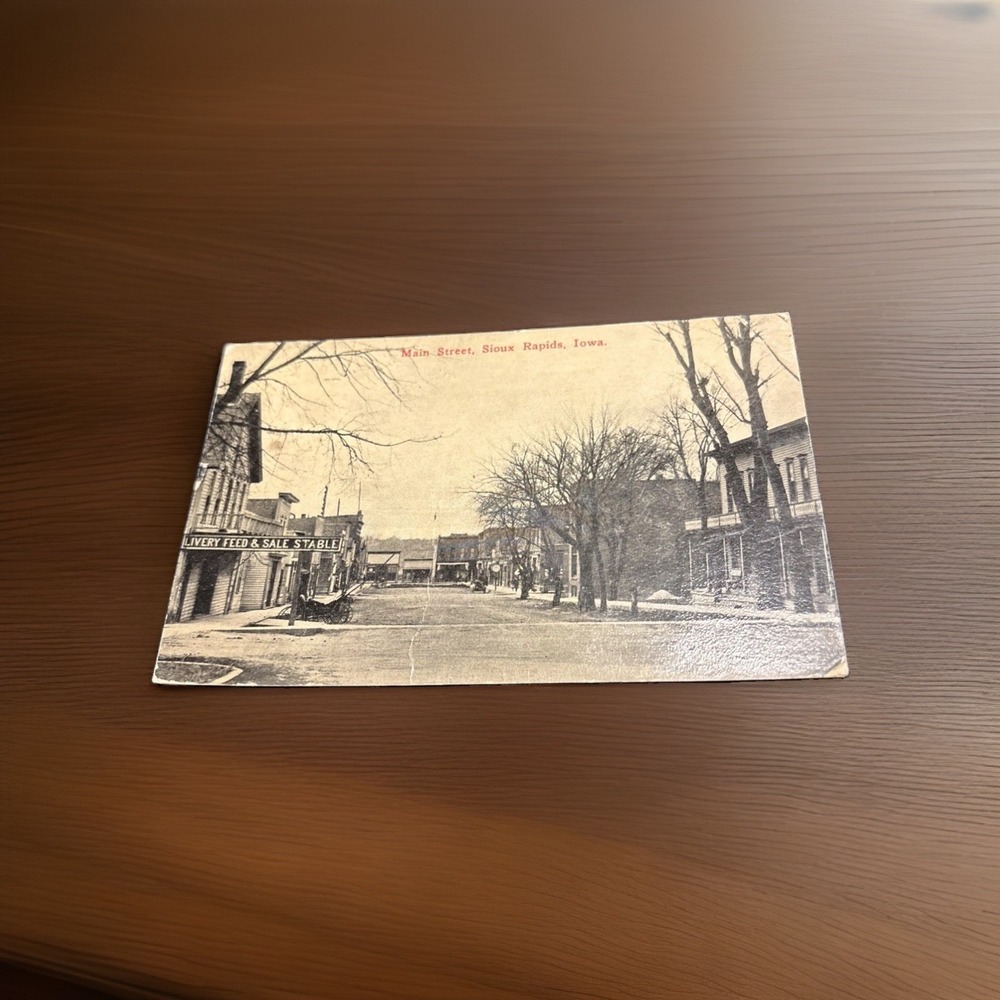 RPPC - Sioux Rapid IA Iowa - Main Street w/ RPO & Livery Stable - Postcard 1913